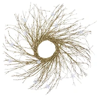 36" Pre-Lit Gold Glittered Twig Wreath with Warm White Lights