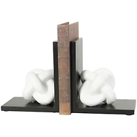 7" White MDF Knot Bookends with Black Stands Set