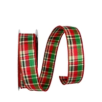 JAM Paper 1.5" x 20yd. Country Twill Wired Edge Plaid Ribbon