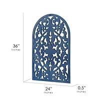 American Art Décor™ 36" Hand-Carved Arched Navy Blue Wood Wall Accent Medallion
