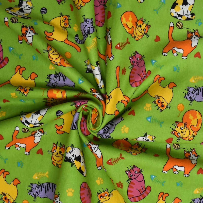 Feldman Green Cats Cotton Flannel