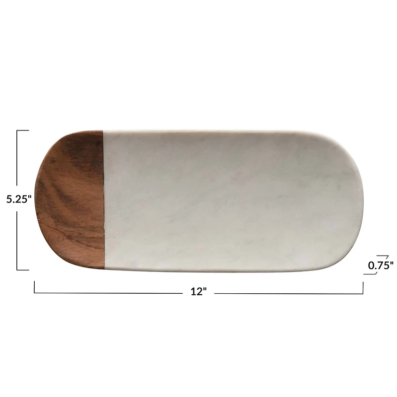 Hello Honey® 12" White Marble & Acacia Wood Serving Tray