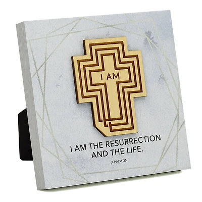 I Am The Resurrection Meadow Wood Plaque
