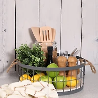 Wire Baskets with Wooden Base & Handles, 2ct.