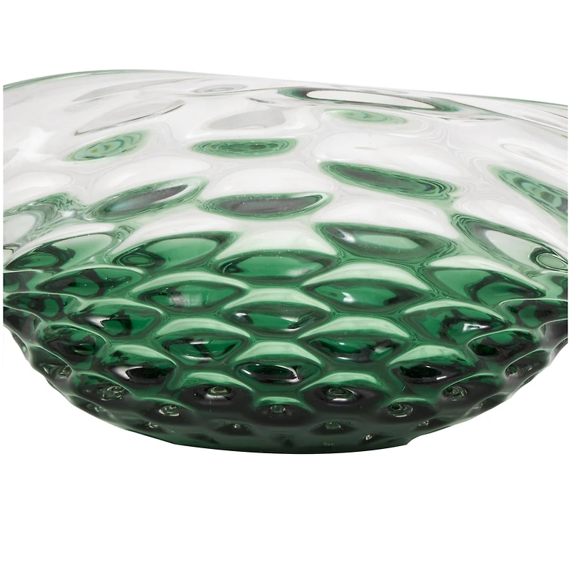 18" Handmade Green Ombre Abstract Wavy Glass Bowl with Bubble Texturing