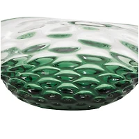 18" Handmade Green Ombre Abstract Wavy Glass Bowl with Bubble Texturing