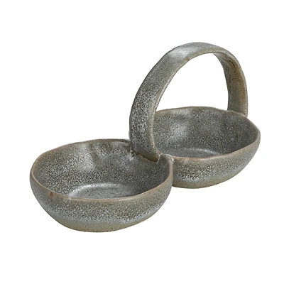 Hello Honey® 8.5" Gray Stoneware Double Bowl with Handle