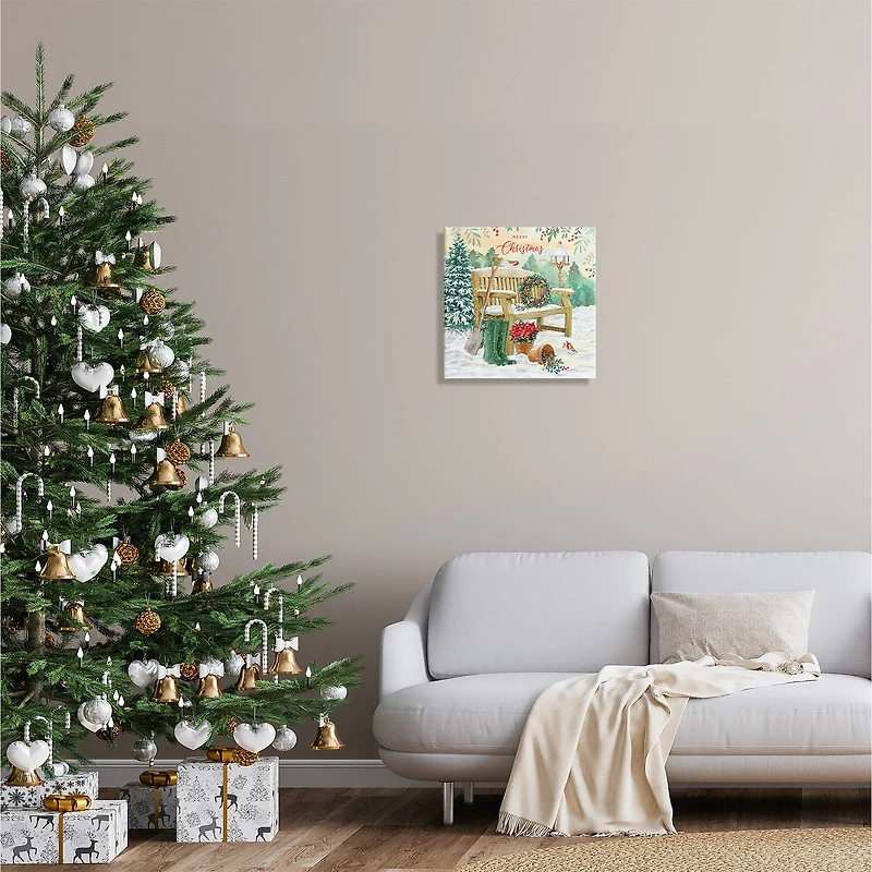 Stupell Industries Merry Christmas Winter Bench Canvas Wall Art
