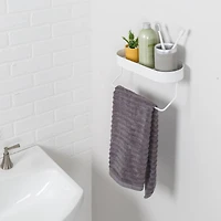 Honey Can Do White Wall Mounted Bathroom Shelf with Towel Bar & Oval Top Tray