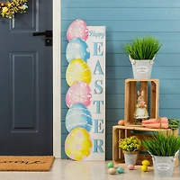 Glitzhome® 42" Lighted Wooden Stacked Eggs "Happy Easter" Porch Sign with Timer