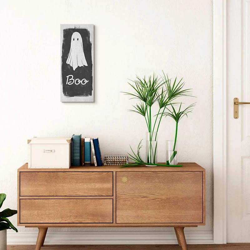 Stupell Industries Charming Rustic Sheet Ghost with Boo Text Canvas Wall Art