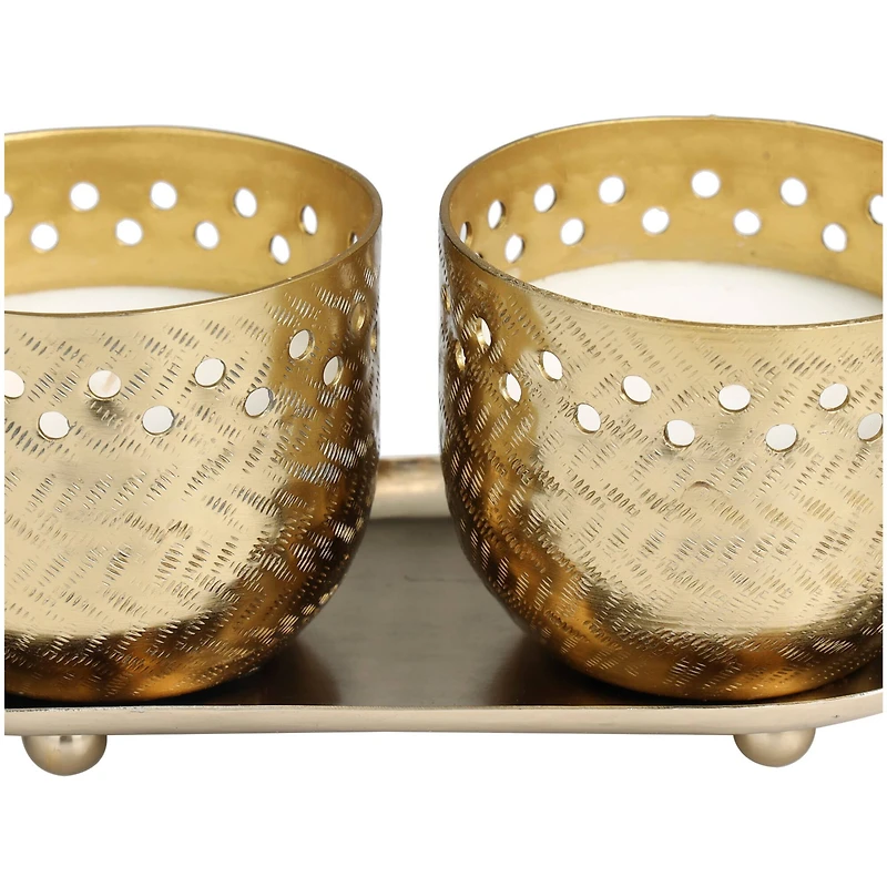 Egyptian Mint Scented Cutout Spotted Candles in Gold Bowls Set