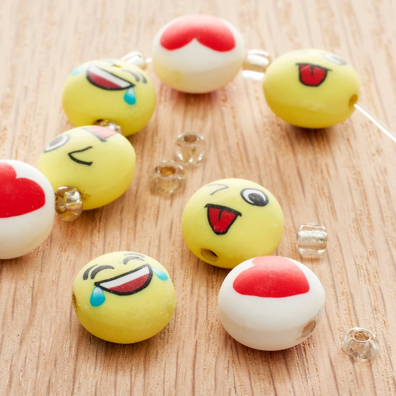 Emoji Face Resin Round Beads, 11mm by Bead Landing™