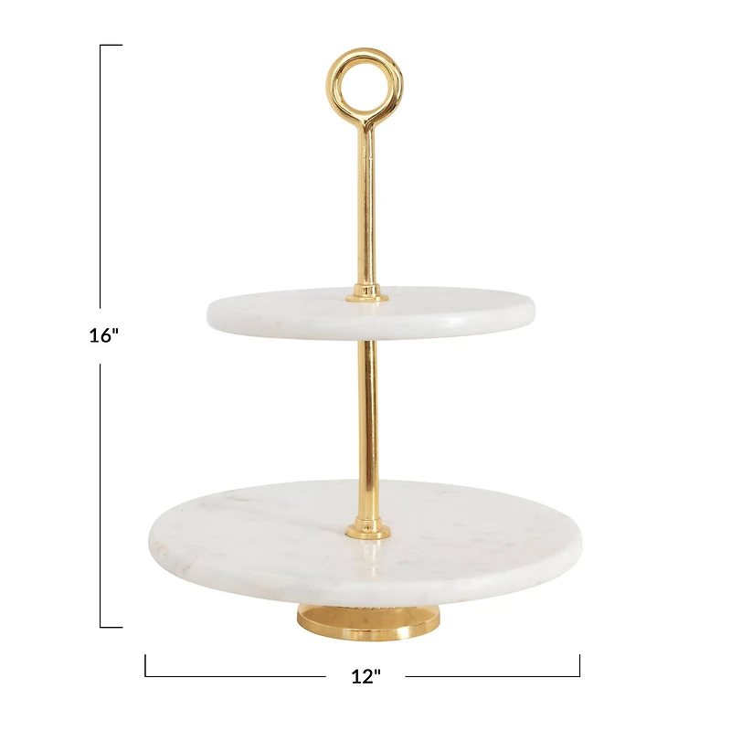 Hello Honey® White Marble & Metal 2-Tier Tray