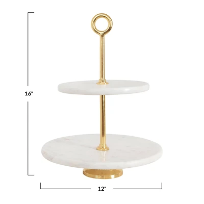 Hello Honey® White Marble & Metal 2-Tier Tray