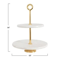 Hello Honey® White Marble & Metal 2-Tier Tray