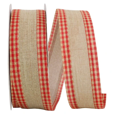 Reliant 2.5" x 50yd. Linen Gingham Red Checked Wired Ribbon