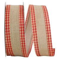 Reliant 2.5" x 50yd. Linen Gingham Red Checked Wired Ribbon