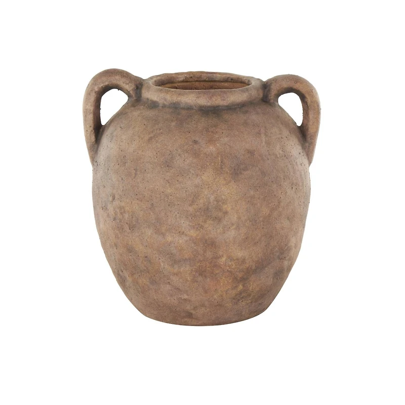 10.5" Copper Antique-Style Textured Ceramic Vase with Handles