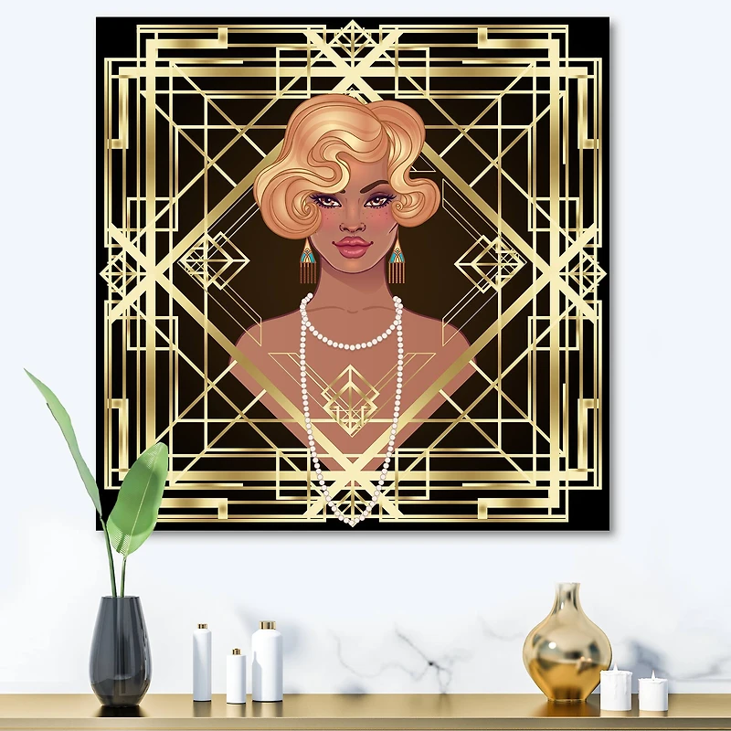 Designart - Retro Women In Golden Art Deco Geometrics III