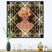 Designart - Retro Women In Golden Art Deco Geometrics III