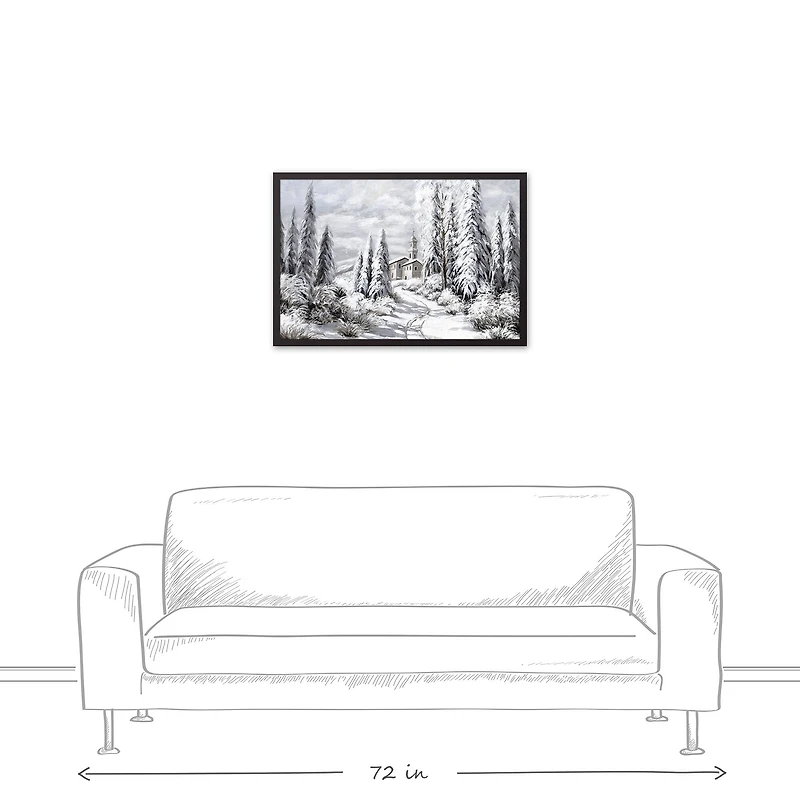 Snowy Forest Black Framed Canvas Wall Art