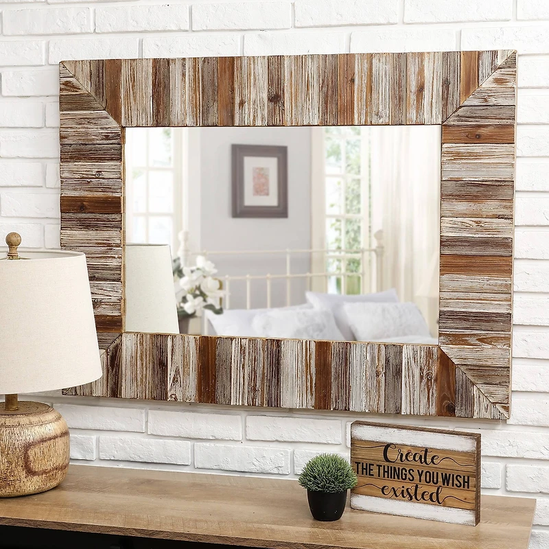 Glitzhome® 39.5" Rectangle Wooden Farmhouse Wall Mirror