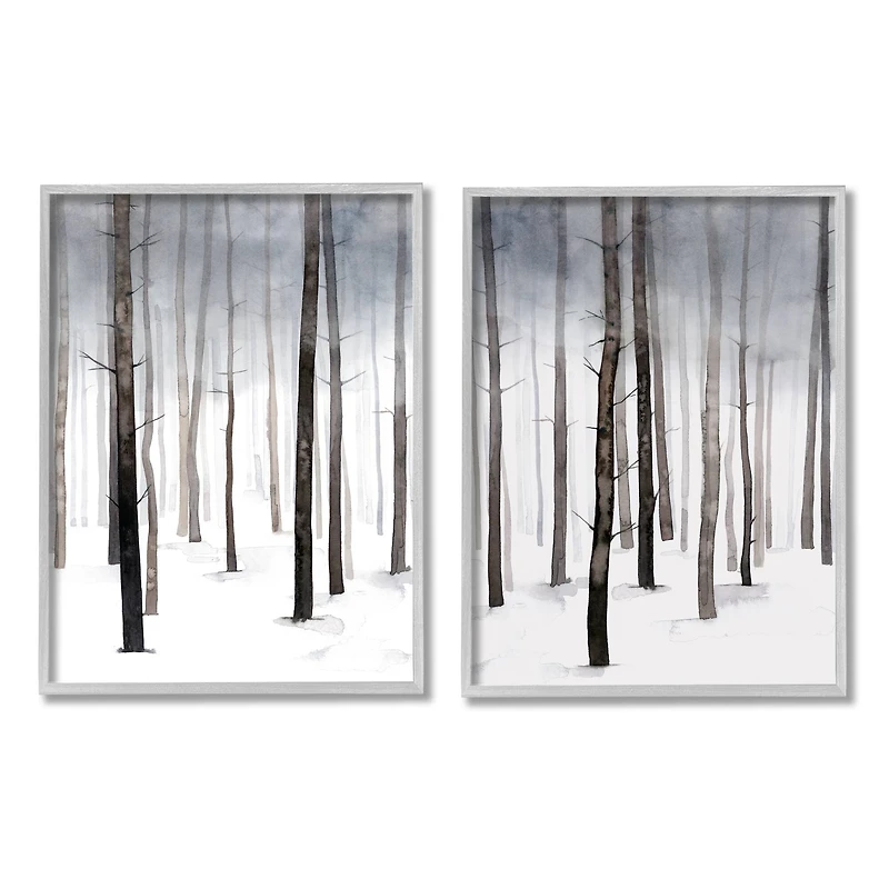Stupell Industries Winter Snow Tree Forest Haze Eerie Cold in Gray Frame Wall Art