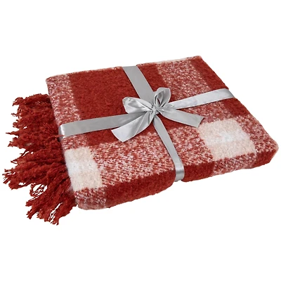 Red Plaid Woven Fringed Christmas Throw Blanket 50" x 60"