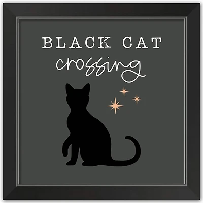 Black Cat Halloween Print in Black Frame
