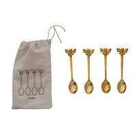 Hello Honey® Farmhouse Brass Spoons with Bee Handles Set in Drawstring Bag
