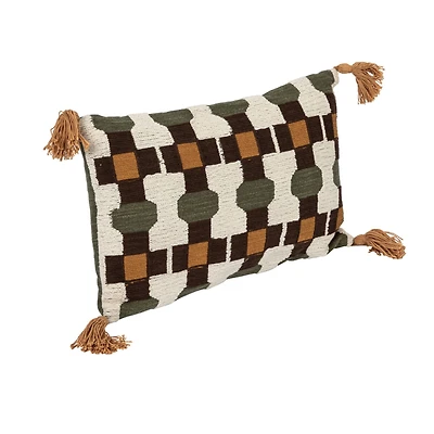 Hello Honey® Multicolor Embroidered Geometric Pattern Cotton Lumbar Pillow with 3" Tassels