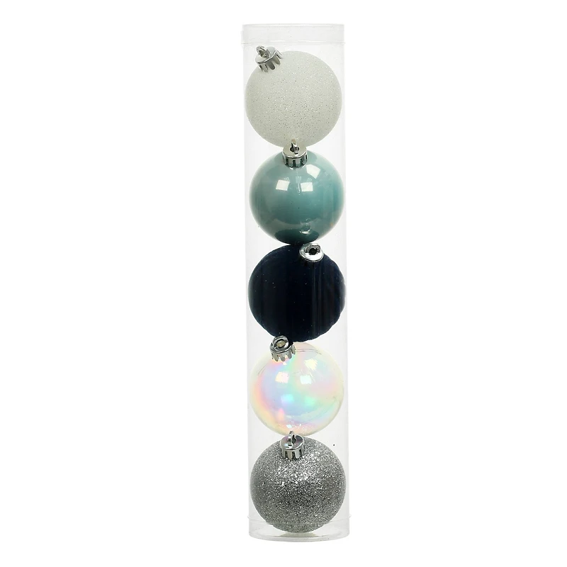 5 Pack 2.2" Blue & Silver Shatterproof Ball Ornaments by Ashland