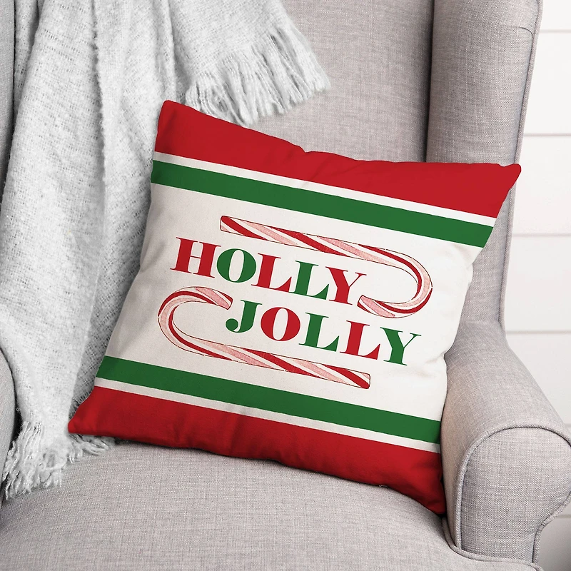 Holly Jolly Candy Cane 18x18 Throw Pillow