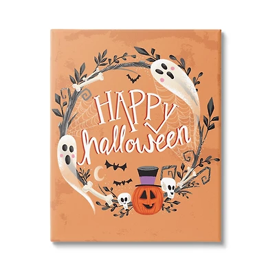 Stupell Industries Happy Halloween Ghost Wreath Canvas Wall Art