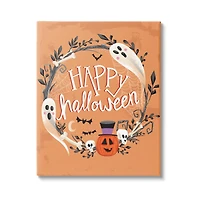 Stupell Industries Happy Halloween Ghost Wreath Canvas Wall Art