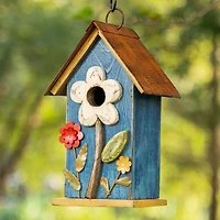 Glitzhome® 10.25" Retro Blue Distressed Flower Birdhouse