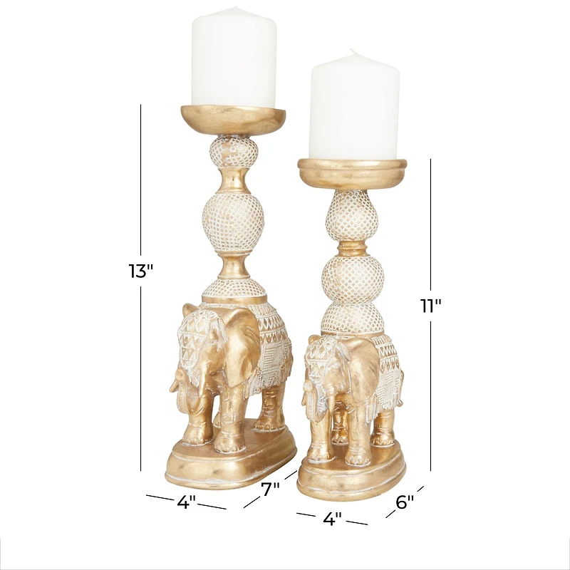Set of 2 Gold Polystone Traditional Candle Holders, 13" x 6" x 4"