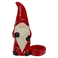7" Red & Black Gnome Tea Light Christmas Candle Holder