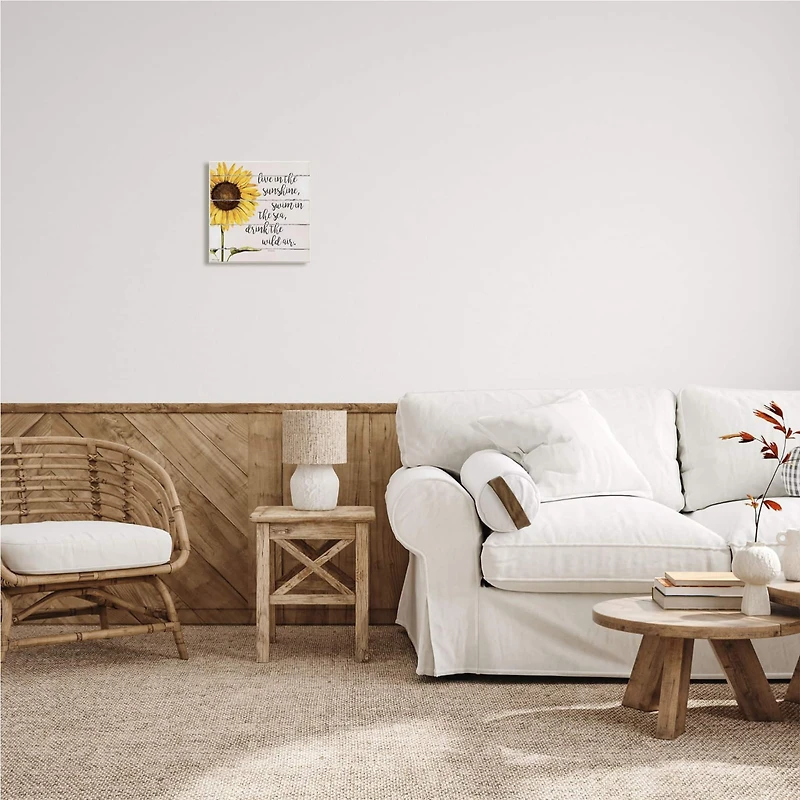 Stupell Industries Live In Sunshine Drink Wild Air Phrase Sunflower,12" x 12"