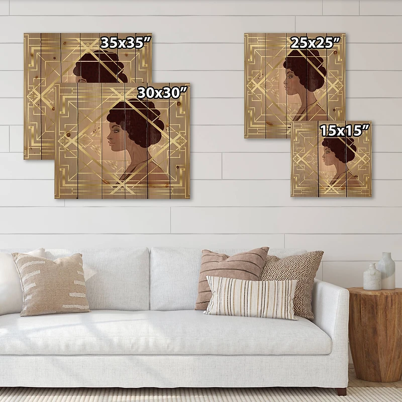 Designart - Retro Women In Golden Art Deco Geometrics II