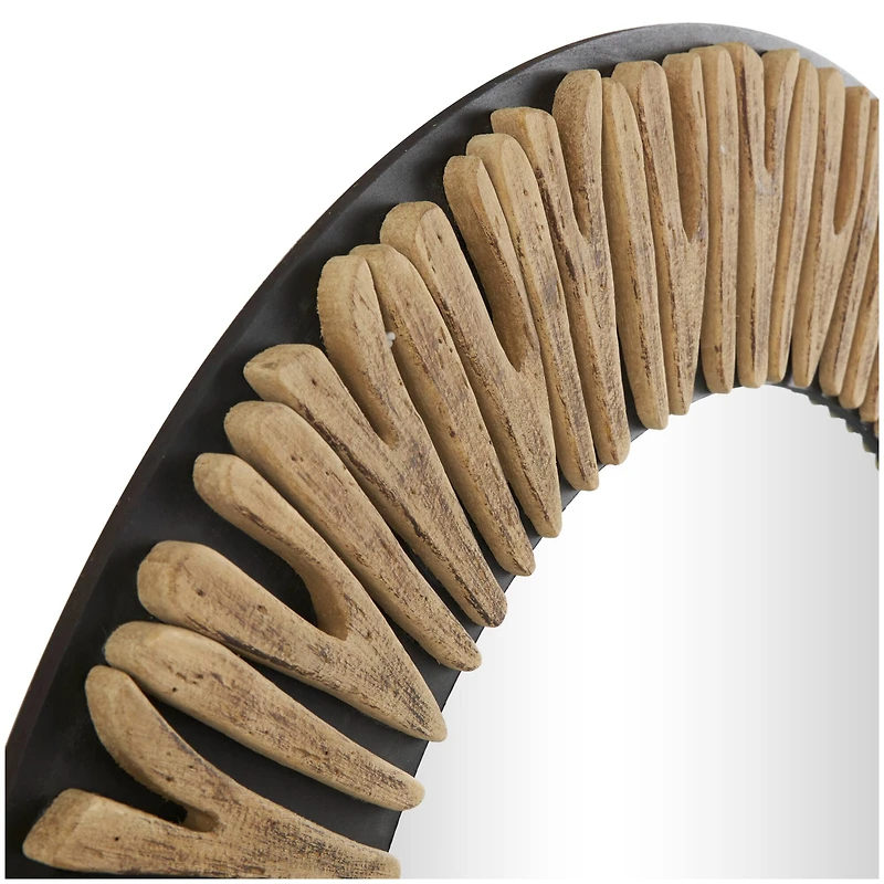 36" Black & Golden Handmade Abstract Carved Wooden Wall Mirror