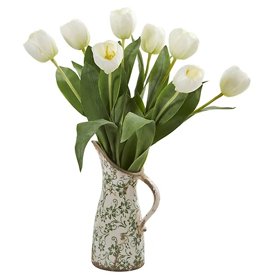 19" Tulip Arrangement in Floral Pitcher