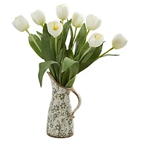19" Tulip Arrangement in Floral Pitcher