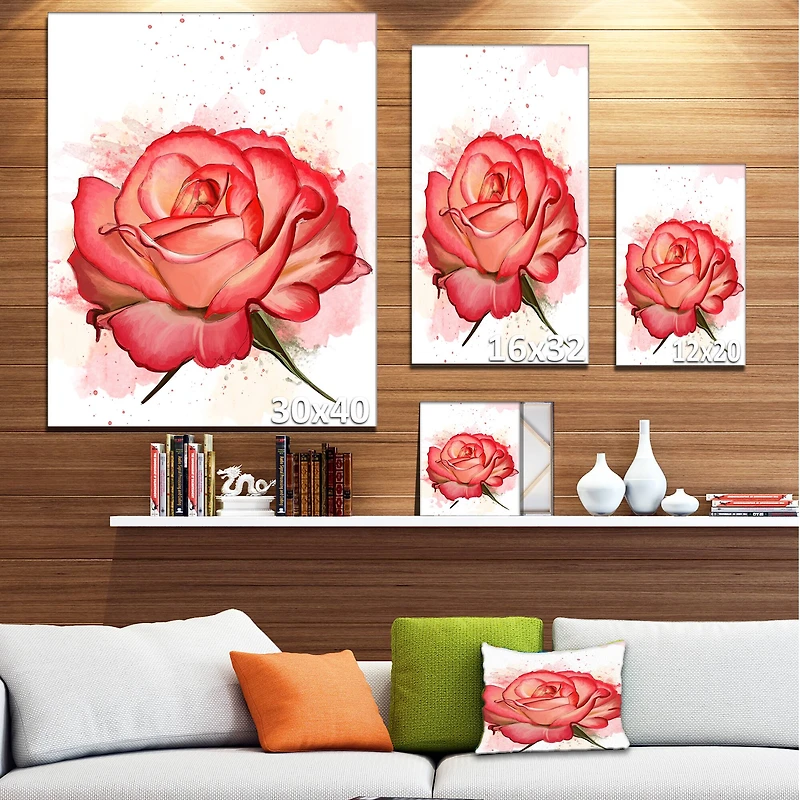 Designart - Red Rose with Splashes