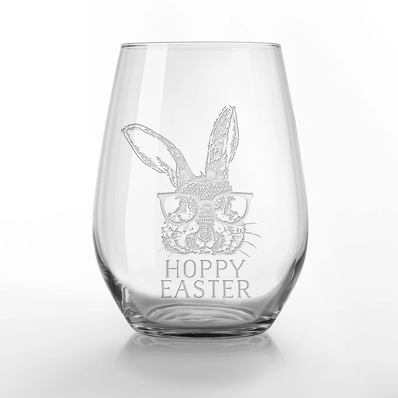 15oz. Hoppy Easter Bunny Glasses Engraved Stemless Wine Glass