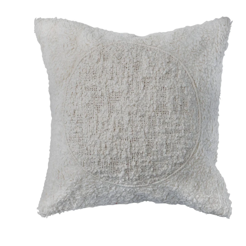 Hello Honey® Ivory Modern Cotton Sherpa Throw Pillow Cover with Stitched Circle