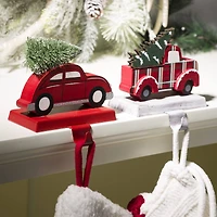 Glitzhome® Wooden & Metal Red Car & Truck Stocking Holder Set