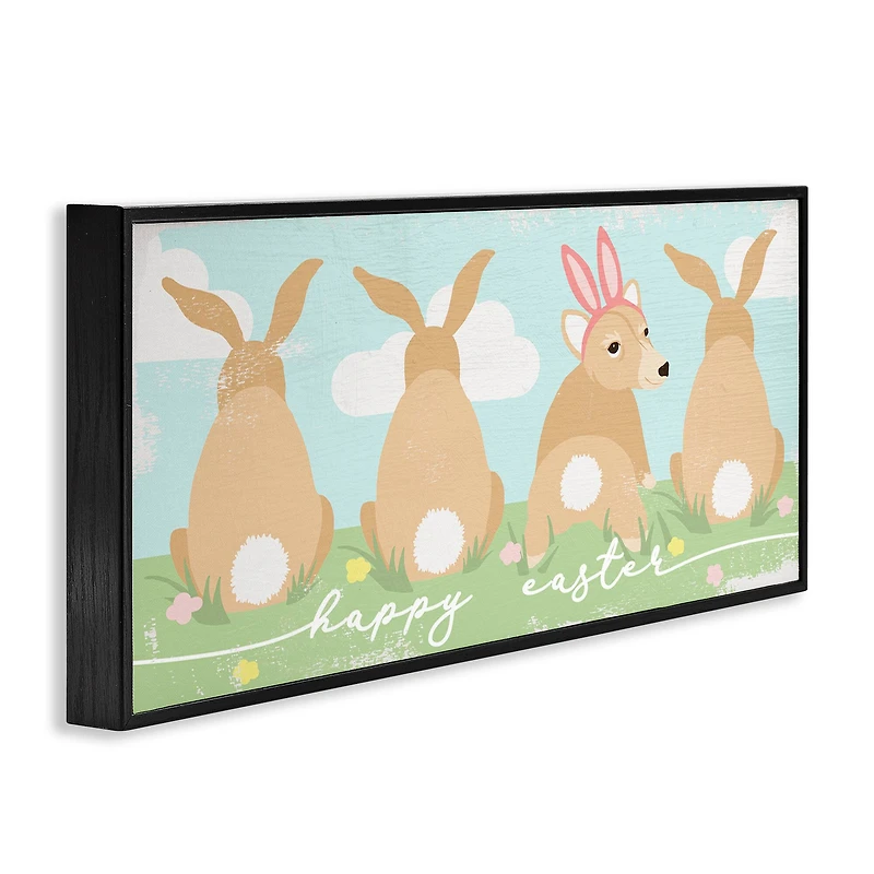 Stupell Industries Happy Easter Sentiment Bunny Tails Funny Corgi Dog Framed Giclee Art