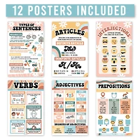 Hadley Designs 11" x 17" Retro Parts of Speech Language Arts and Grammar Laminated Posters Set